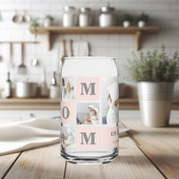 Collage Photo Pink We Love You Grandma Best Gift Can Glass