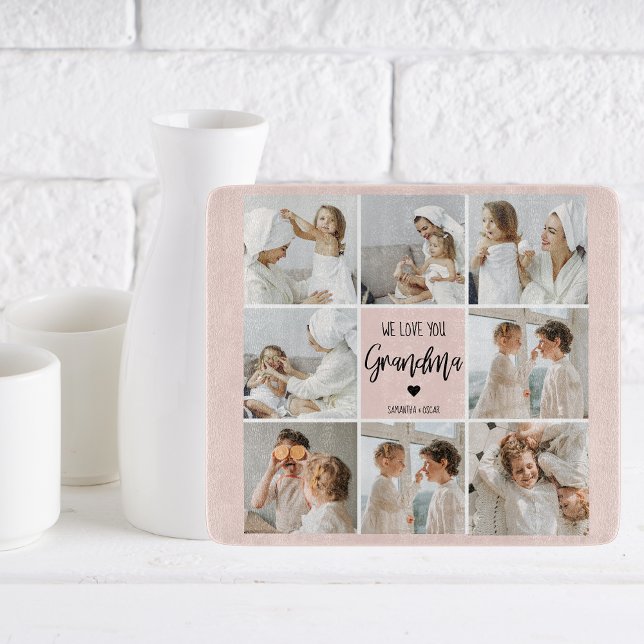 Collage Photo Pink We Love You Grandma Best Gift Cutting Board (Creator Uploaded)