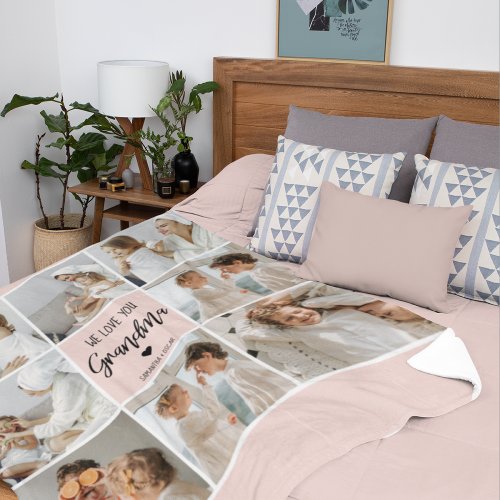 Collage Photo Pink We Love You Grandma Best Gift Fleece Blanket