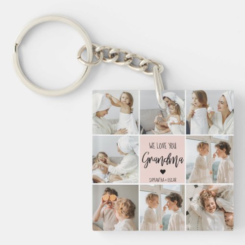 Collage Photo Pink We Love You Grandma Best Gift Keychain