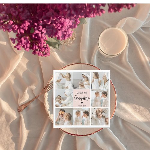 Collage Photo Pink We Love You Grandma Best Gift Napkins
