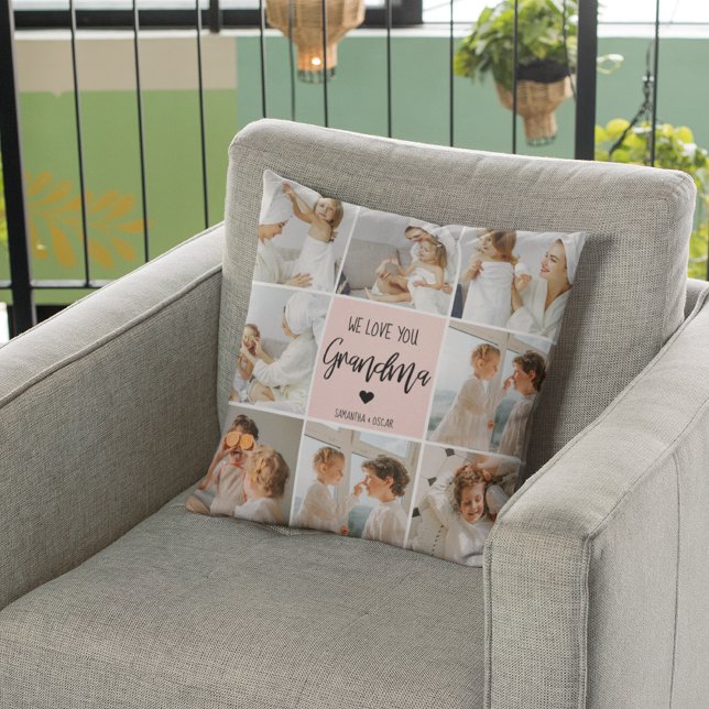 Collage Photo Pink We Love You Grandma Best Gift Outdoor Pillow (Creator Uploaded)