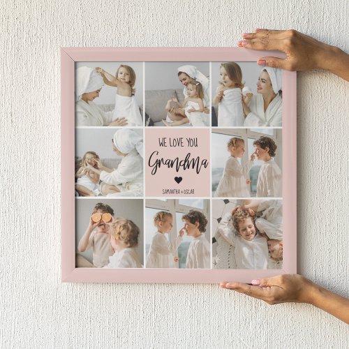 Collage Photo Pink We Love You Grandma Best Gift Poster
