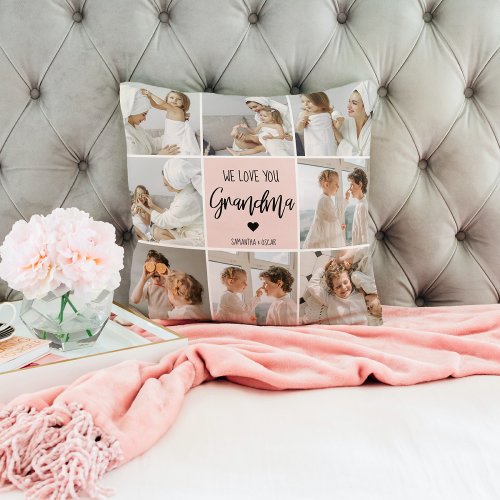 Collage Photo Pink We Love You Grandma Best Gift Throw Pillow