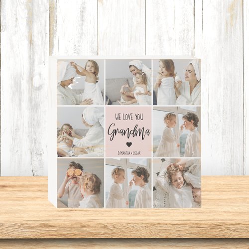 Collage Photo Pink We Love You Grandma Best Gift Wooden Box Sign