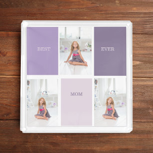 Collage Photo Purple Best Mom Ever Gift Acrylic Tray