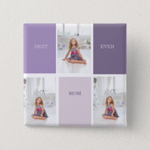 Collage Photo Purple Best Mom Ever Gift Button