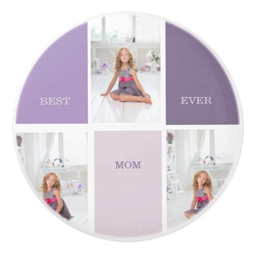 Collage Photo Purple Best Mom Ever Gift Ceramic Knob