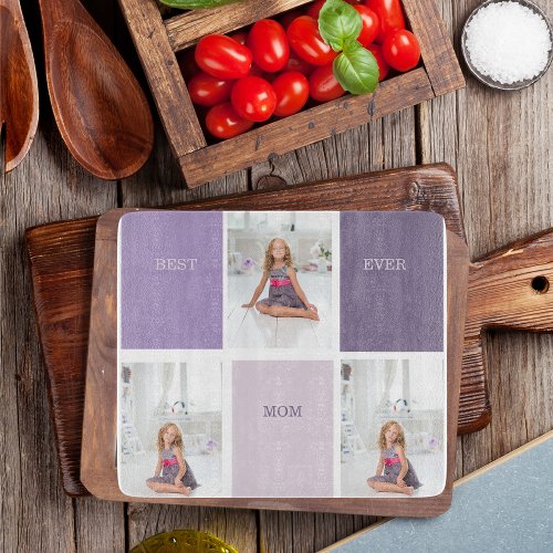 Collage Photo Purple Best Mom Ever Gift Cutting Board