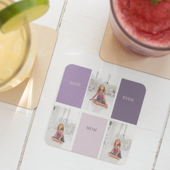 Collage Photo Purple Best Mom Ever Gift Glass Coaster by LovePattern at Zazzle