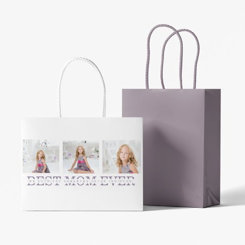 Collage Photo Purple Best Mom Ever Gift Large Gift Bag