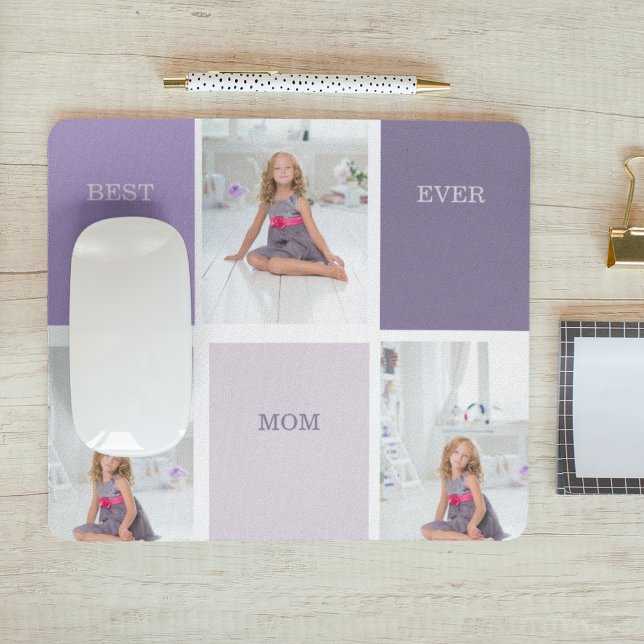 Collage Photo Purple Best Mom Ever Gift Mouse Pad (Creator Uploaded)