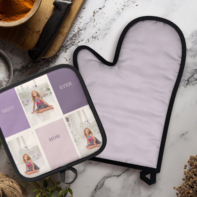 Collage Photo Purple Best Mom Ever Gift  Oven Mitt & Pot Holder Set (Creator Uploaded)