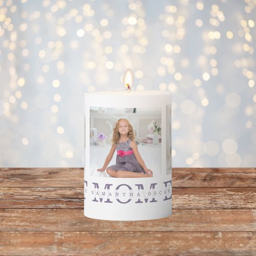 Collage Photo Purple Best Mom Ever Gift Pillar Candle