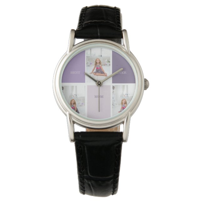 Collage Photo Purple Best Mom Ever Gift Watch (Front)