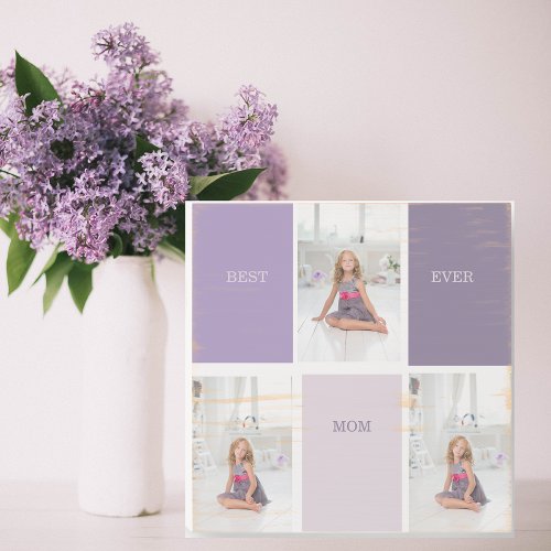 Collage Photo Purple Best Mom Ever Gift Wooden Box Sign