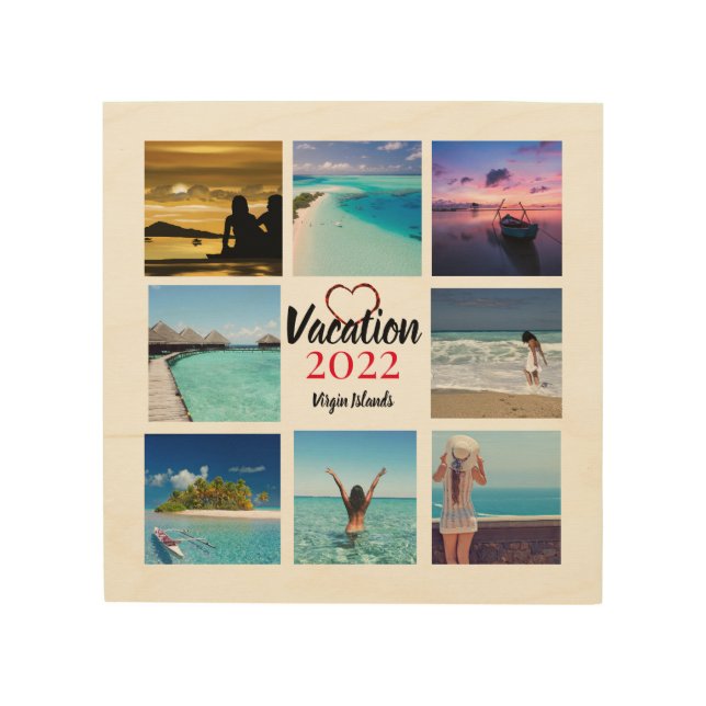 Collage Photo Vacation Wooden Wall Art (Front)