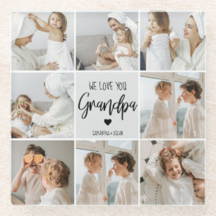 Collage Photo We Love You Grandpa Gift Glass Coaster