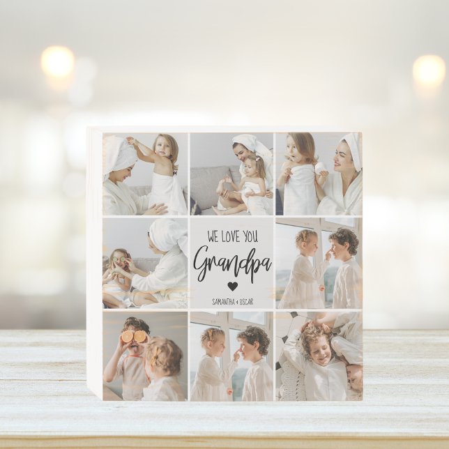 Collage Photo | We Love You Grandpa Gift  Wooden Box Sign (Creator Uploaded)