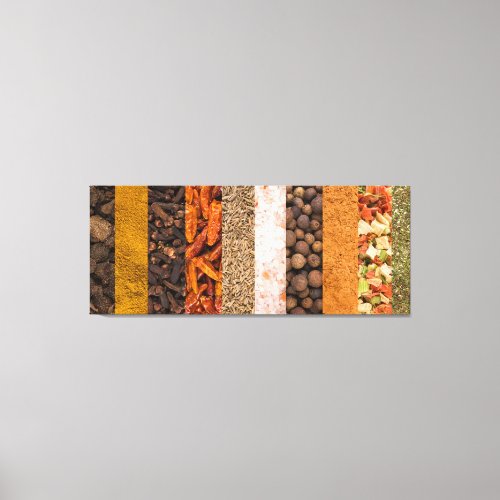 Collage set of spices and food ingredients canvas print