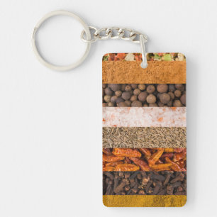 Collage set of spices and food ingredients keychain