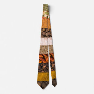 Collage set of spices and food ingredients neck tie