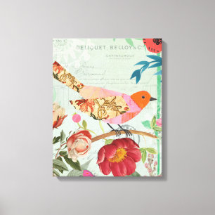 Collage-Style Songbird Canvas Print