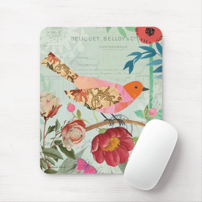 Collage-Style Songbird Mouse Pad (With Mouse)