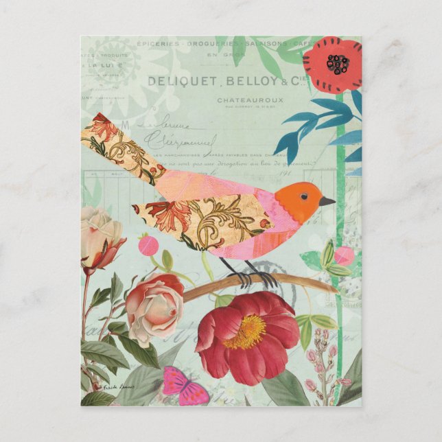 Collage-Style Songbird Postcard (Front)