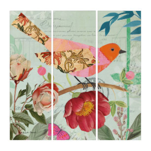 Collage-Style Songbird Triptych