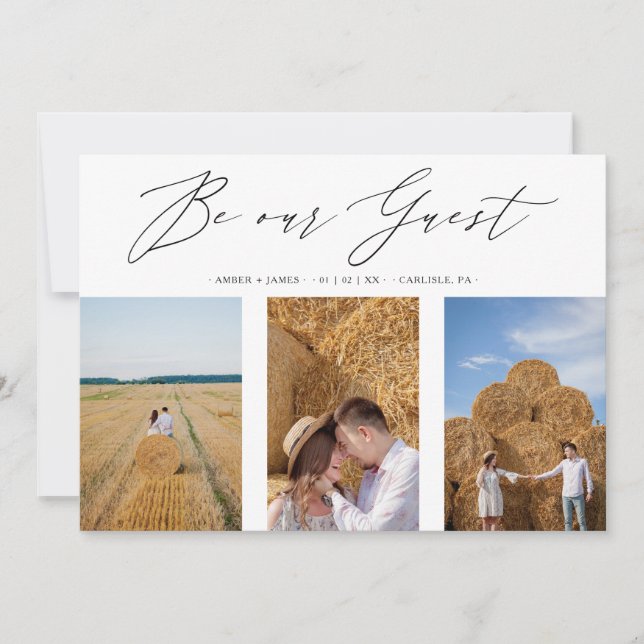 Collage Three Photos Be Our Guest Romantic Wedding Save The Date (Front)