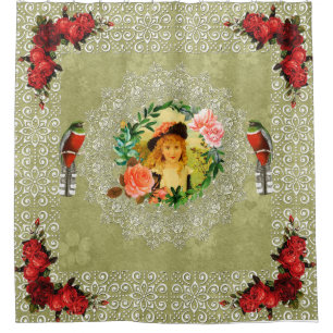 Collage vintage Retro with lace and flowers Shower Curtain