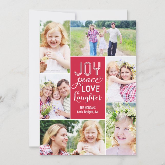 Collage Wishes Holiday Photo Card - Red (Front)