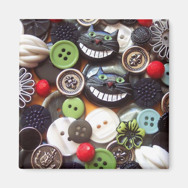 Collage with Black Cheshire Cat Buttons Magnet (Front)