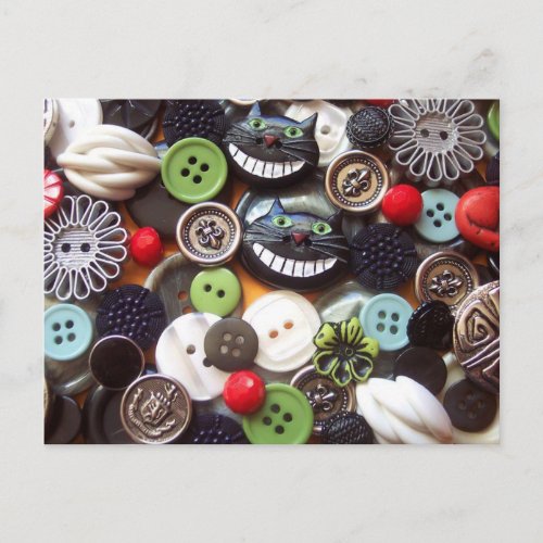 Collage with Black Cheshire Cat Buttons Postcard