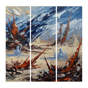 Collapse and Creation Triptych Art Design.