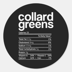 Collard Greens Nutrition Facts Funny Thanksgiving Classic Round Sticker