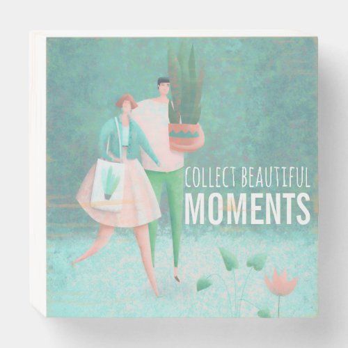 Collect Beautiful Moments Teal Couple Walking Zen Wooden Box Sign