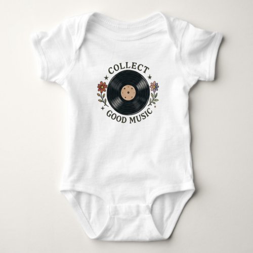 Collect Good Music Retro Vinyl Record Floral Baby Bodysuit