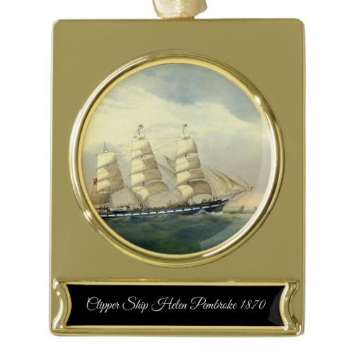 Collectable Clipper Ship Helen Pembroke 1870 Gold Plated Banner Ornament