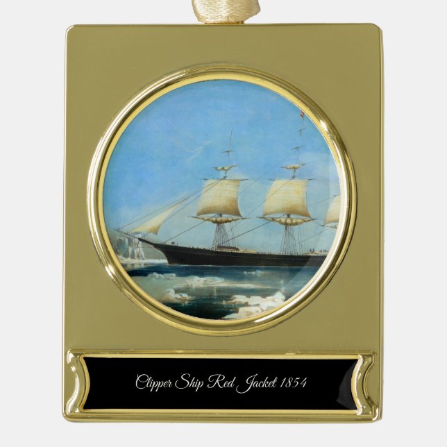 Collectable Clipper Ship red jacket Gold Plated Banner Ornament (Front)