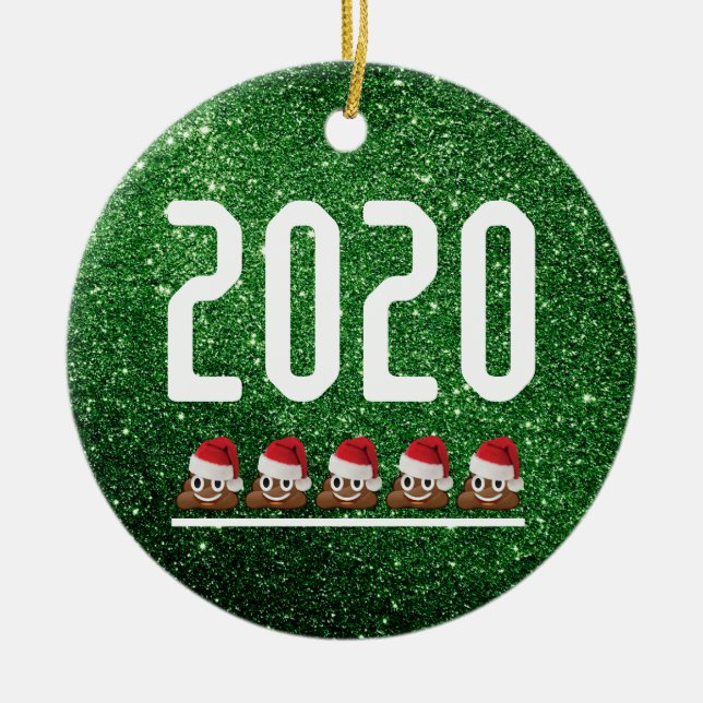 Collectable Poop Emoji COVID 2020 Christmas Ceramic Ornament (Front)