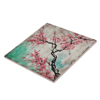 Collectible Ceramic Tile, Cherry Blossoms Print Ceramic Tile
