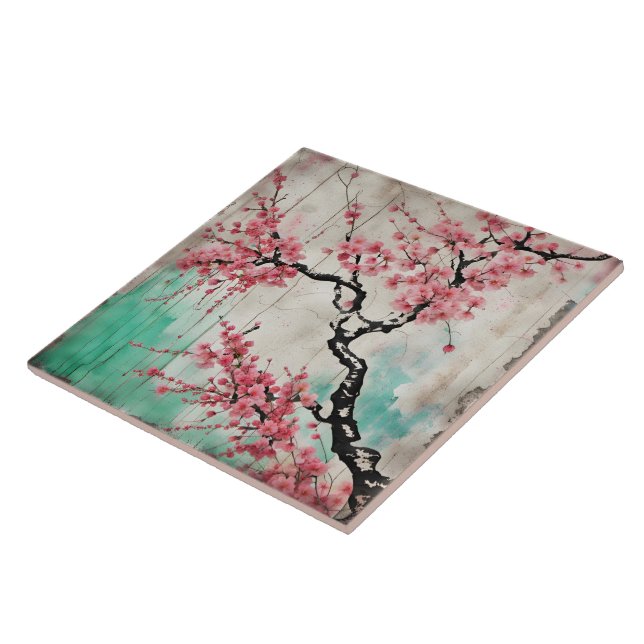 Collectible Ceramic Tile, Cherry Blossoms Print Ceramic Tile (Side)
