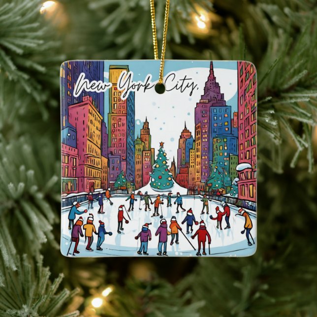 Collectible Funky City Magnet- NYC Christmas time Ceramic Ornament (Tree)