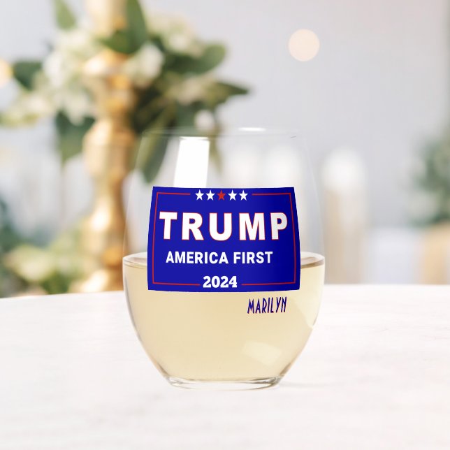 Collectible, Name, Trump 2024 America 1st Stemless Wine Glass (Insitu (Wedding))
