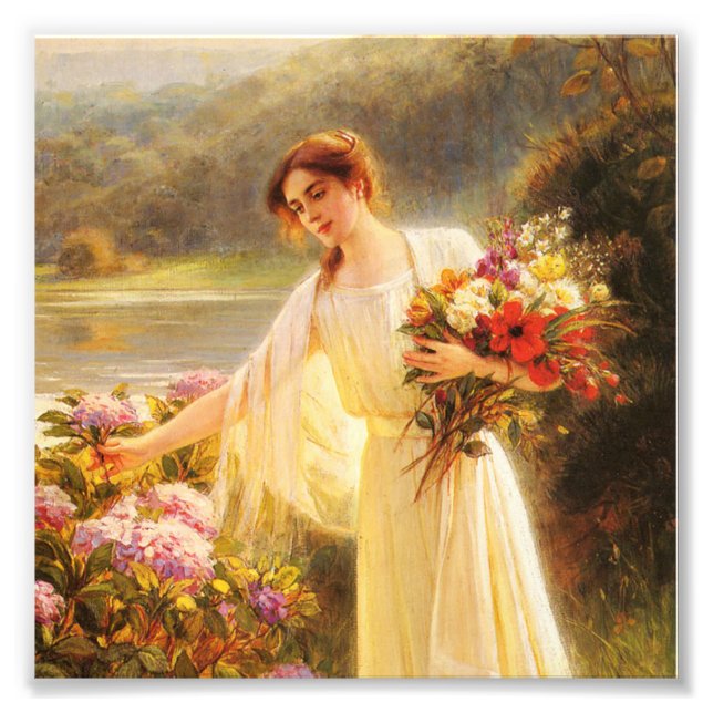 collecting flowers,beautiful lady by Albert Lynch Photo Print (Front)