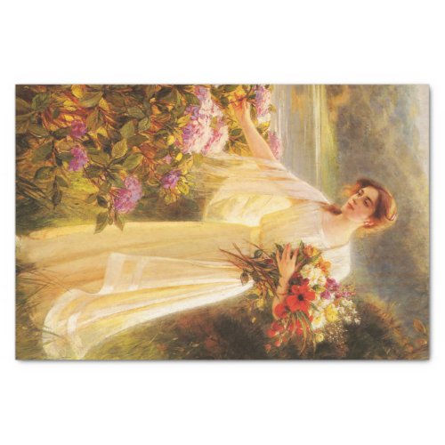 collecting flowersbeautiful lady by Albert Lynch Tissue Paper
