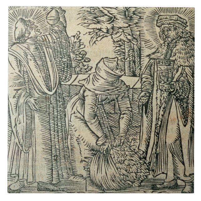 Collecting Herbs for Medicine, 1534 (woodcut) Ceramic Tile (Front)