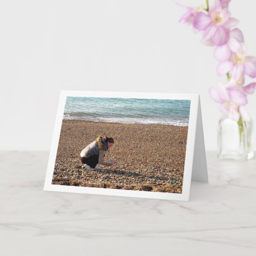 Collecting Pebbles on Beach Card